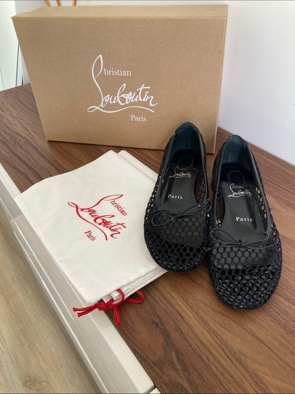 Christian Louboutin Black Mesh Bow Ballet Flats